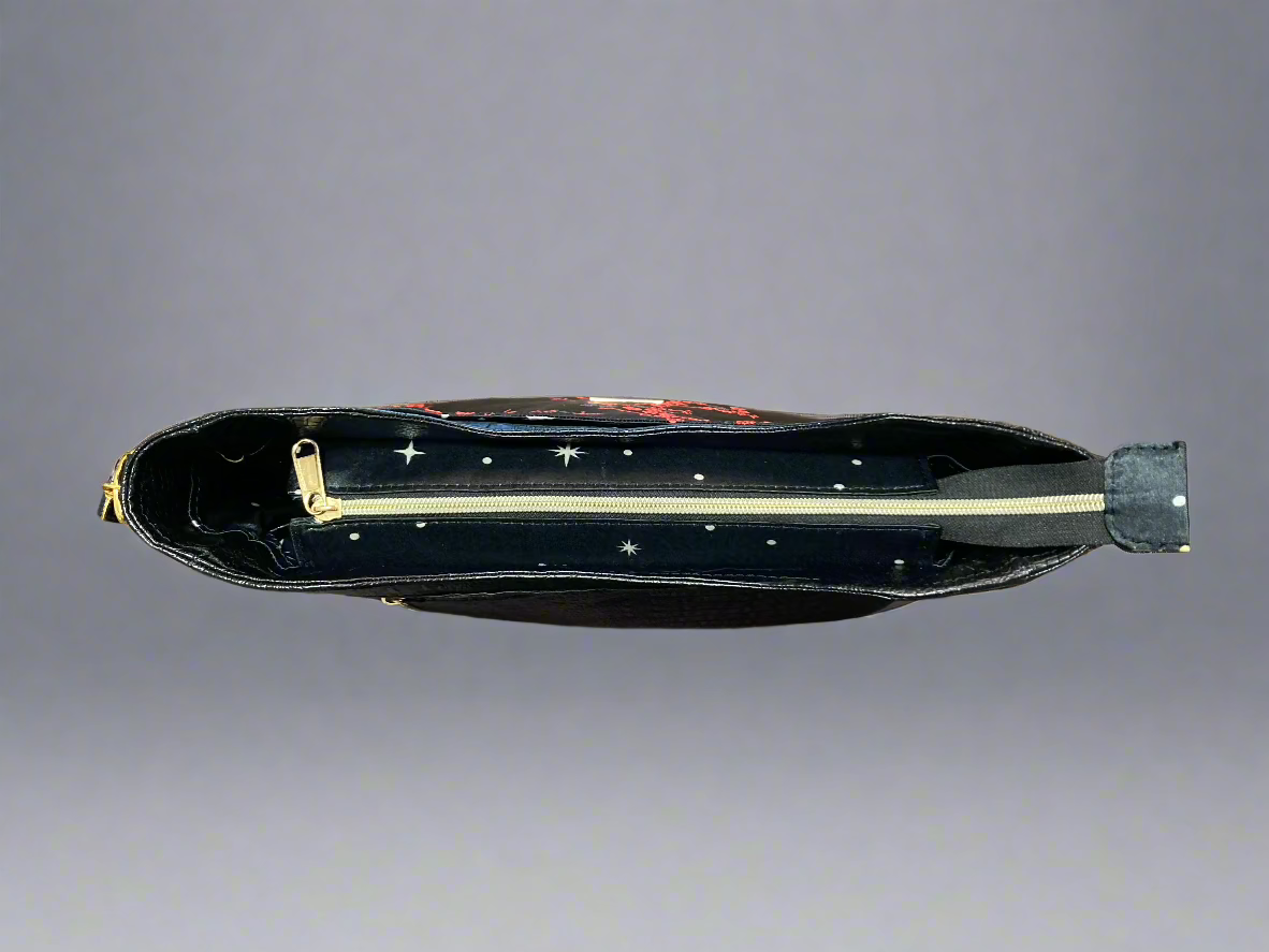 Kiana black crocodile Chinese red accent Handbag