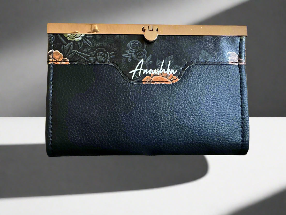 Compact Clutch Wallet (Black Floral)